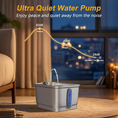 101oz/3L Stainless Steel Cat Water Fountain Automatic Pet Water Dispenser with Replacement Filters for Small Dogs And Cats