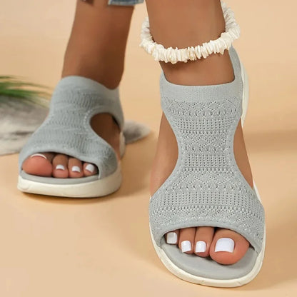 Women's Shoes 2026 Summer Comfortable Casual Sports Sandals Women's Beach Wedge Sandals Women's Mesh Knitted Roman Sandals