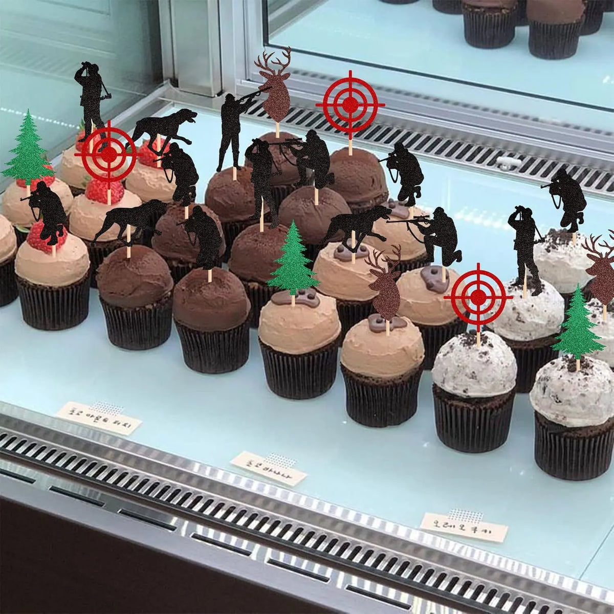 16pcs/set Sports Theme Hunting Cake Topper Happy Birthday Party Tree Hunting Wolf Deer Cupcake Topper Decoration Baking Supplies