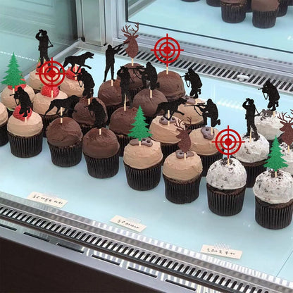 16pcs/set Sports Theme Hunting Cake Topper Happy Birthday Party Tree Hunting Wolf Deer Cupcake Topper Decoration Baking Supplies