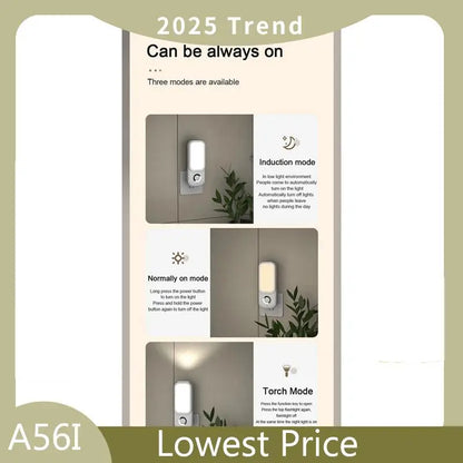 ABDD LED Induction Night Light Intelligent Wireless Plug-In Aisle Corridor Night Bedroom Night Light With Flashlight EU-PLUG