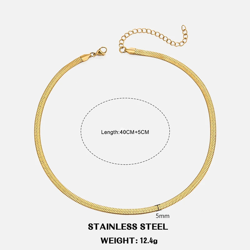 Hot Classic Unisex Flat Snake Chain Choker Necklace For Women Stainless Steel Herringbone Gold Silver Color Fashion Jewelry Gift