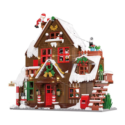 JAKI Christmas Wooden House Model Assembly Toy Home Creative Ornament Building Blocks Set Christmas Gift for Boys and Girls