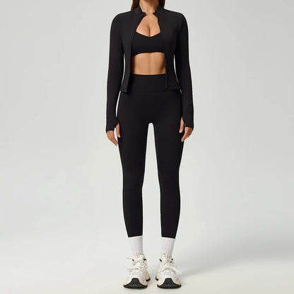 Fitness Suit 2PCS Women Tracksuit Sports Zipper Long Sleeve Yoga Set Gym Clothes Flared Pants Sportswear Female Workout Clothes