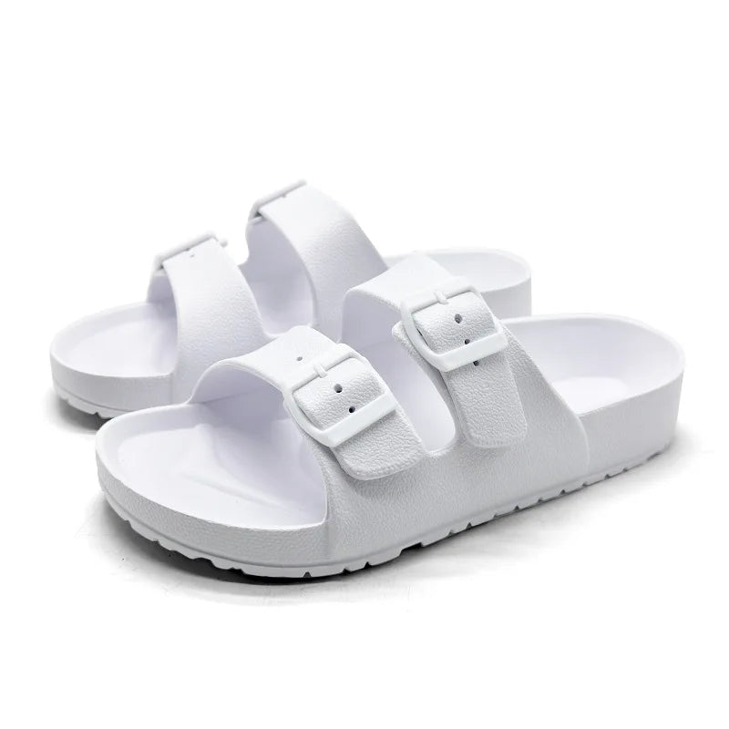 Litfun Women Summer Fashion Slippers 2025 New Outdoor Non-slip Beach Sandals With Double Buckle Indoor Casual Flat House Slides