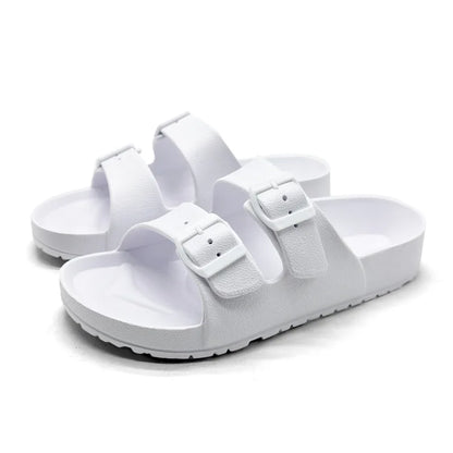 Litfun Women Summer Fashion Slippers 2025 New Outdoor Non-slip Beach Sandals With Double Buckle Indoor Casual Flat House Slides