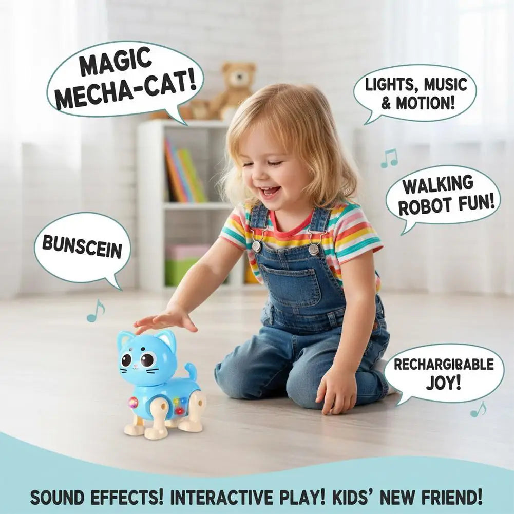 Electric Mechanical Cat Toy, Rechargeable Walking Robot Cat With Light Music& Simulated Sound Effects For Kids Children