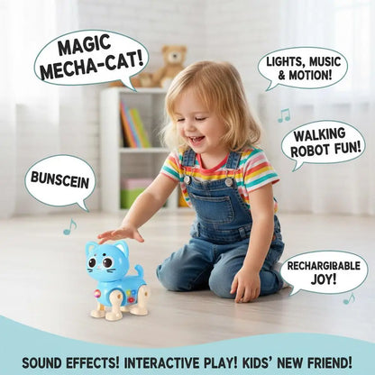 Electric Mechanical Cat Toy, Rechargeable Walking Robot Cat With Light Music& Simulated Sound Effects For Kids Children