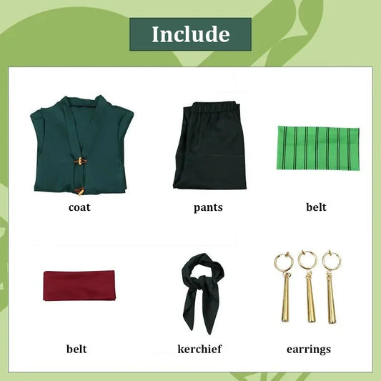 Zoro Cosplay OP Costume Wig Kerchief Eearrings Anime Clothes Kimono Adult Children Christmas Halloween Party Role Playing Outfit