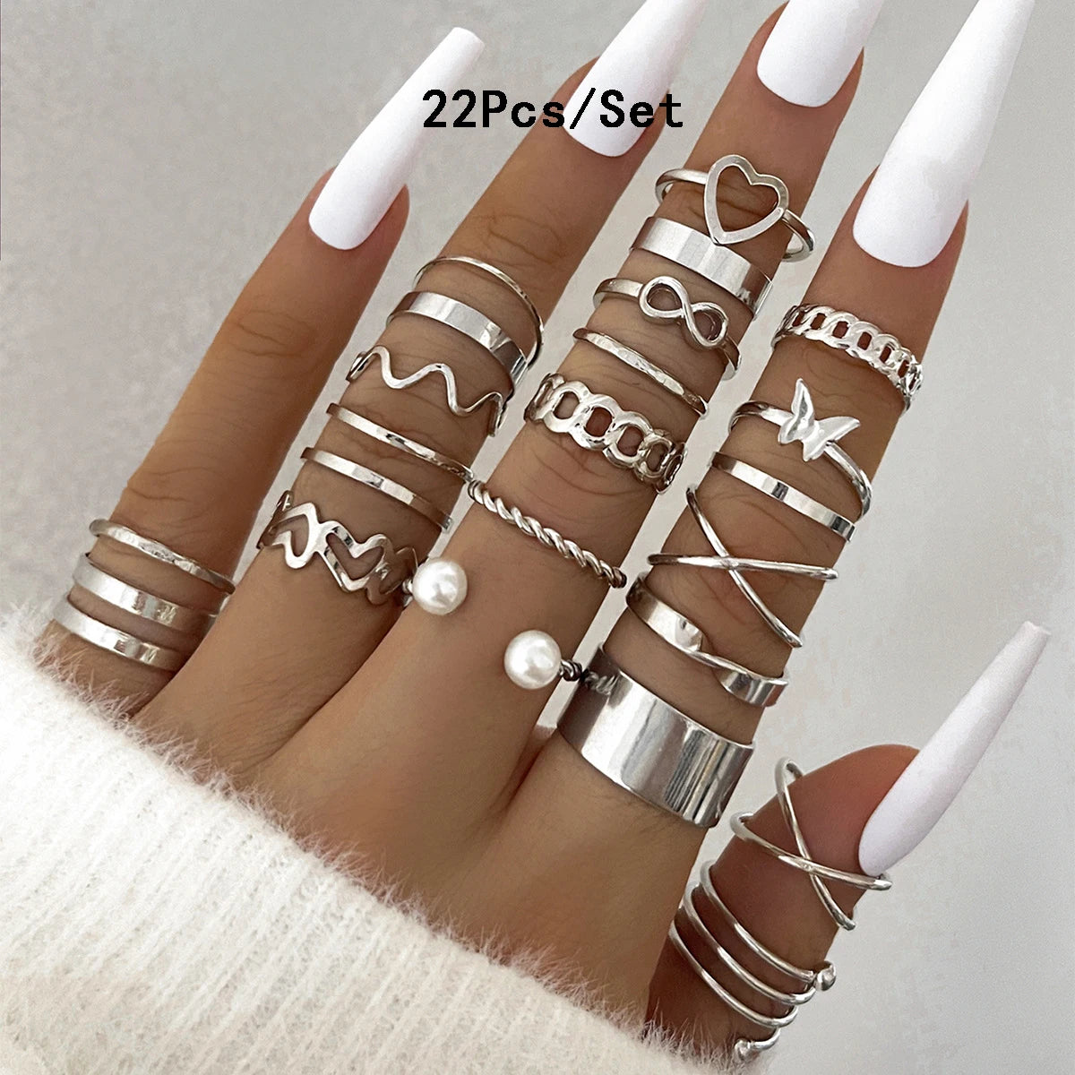 23pcs Fashion Knuckle Rings Set for Women Crystal Star Moon Eye Wave