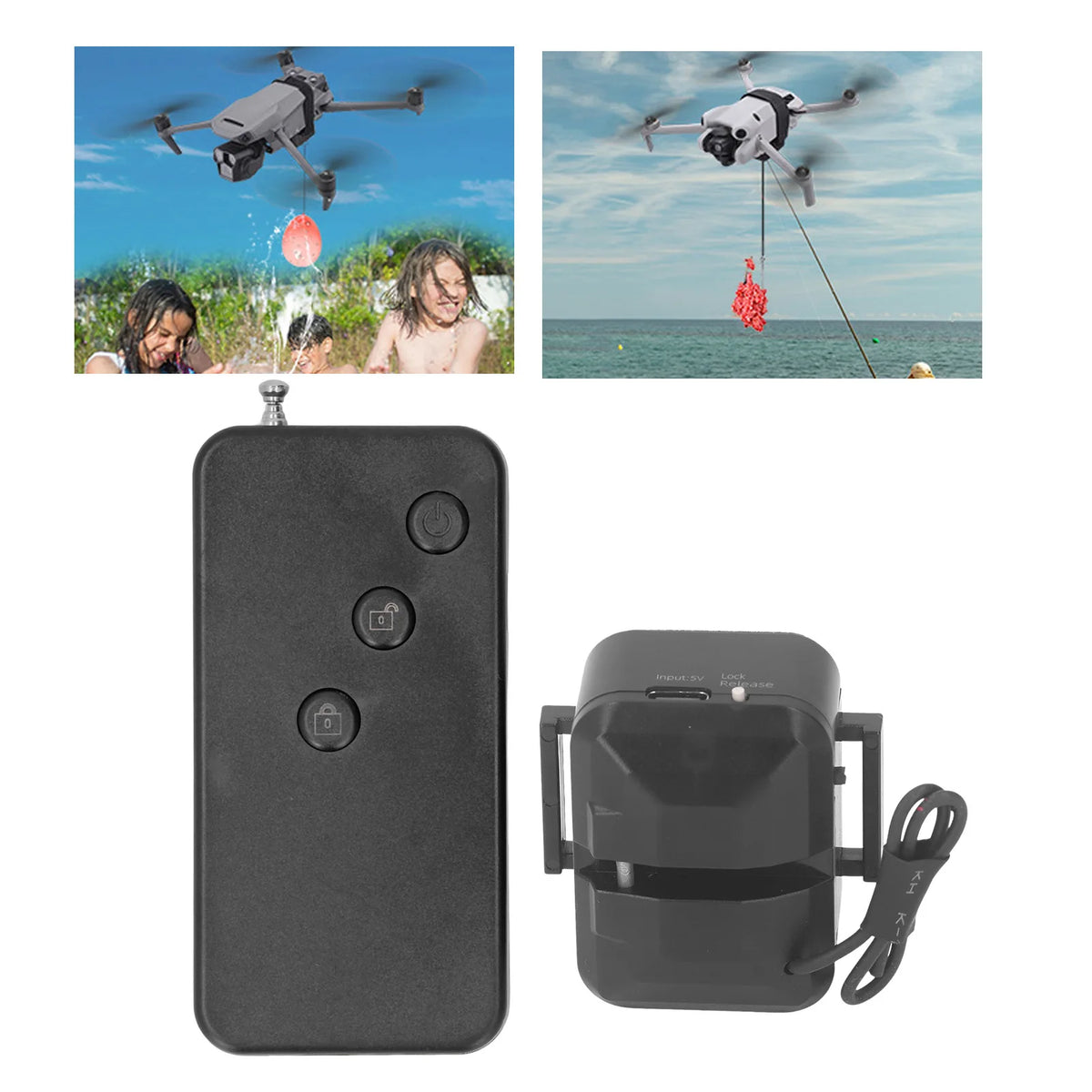 RC Drone Airdropper Safe USB Charging 500m Remote Range Lightweight 300mAh Drone Transport Device ABS for Weddings