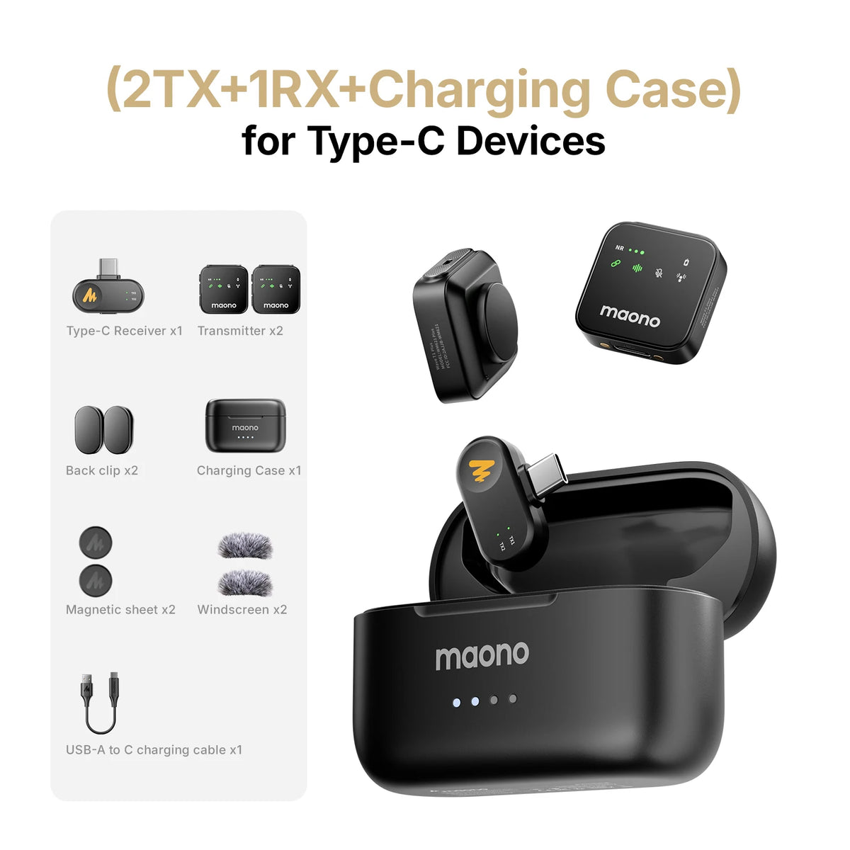 MAONO T1 Plus Dual-Capsule Wireless Lavalier Microphone Lapel Microphone for iPhone iPad Mini Mic for Video Recording Podcast