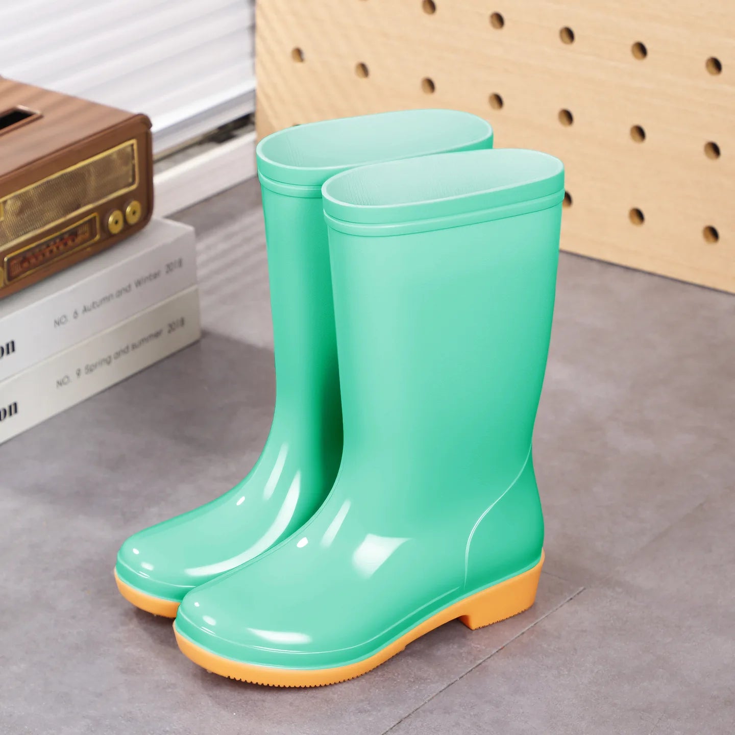 Comemore Rainboots Women High Long Boots Non-slip Waterproof Shoes 2023 New Rain Boots Fashion Print Women's Mid Calf Galoshes
