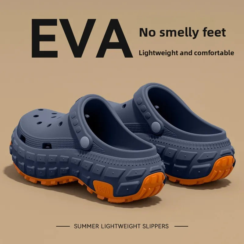 Thick soled perforated shoes for men, trendy summer outerwear, anti slip, wear-resistant, non smelly driving sandals for men