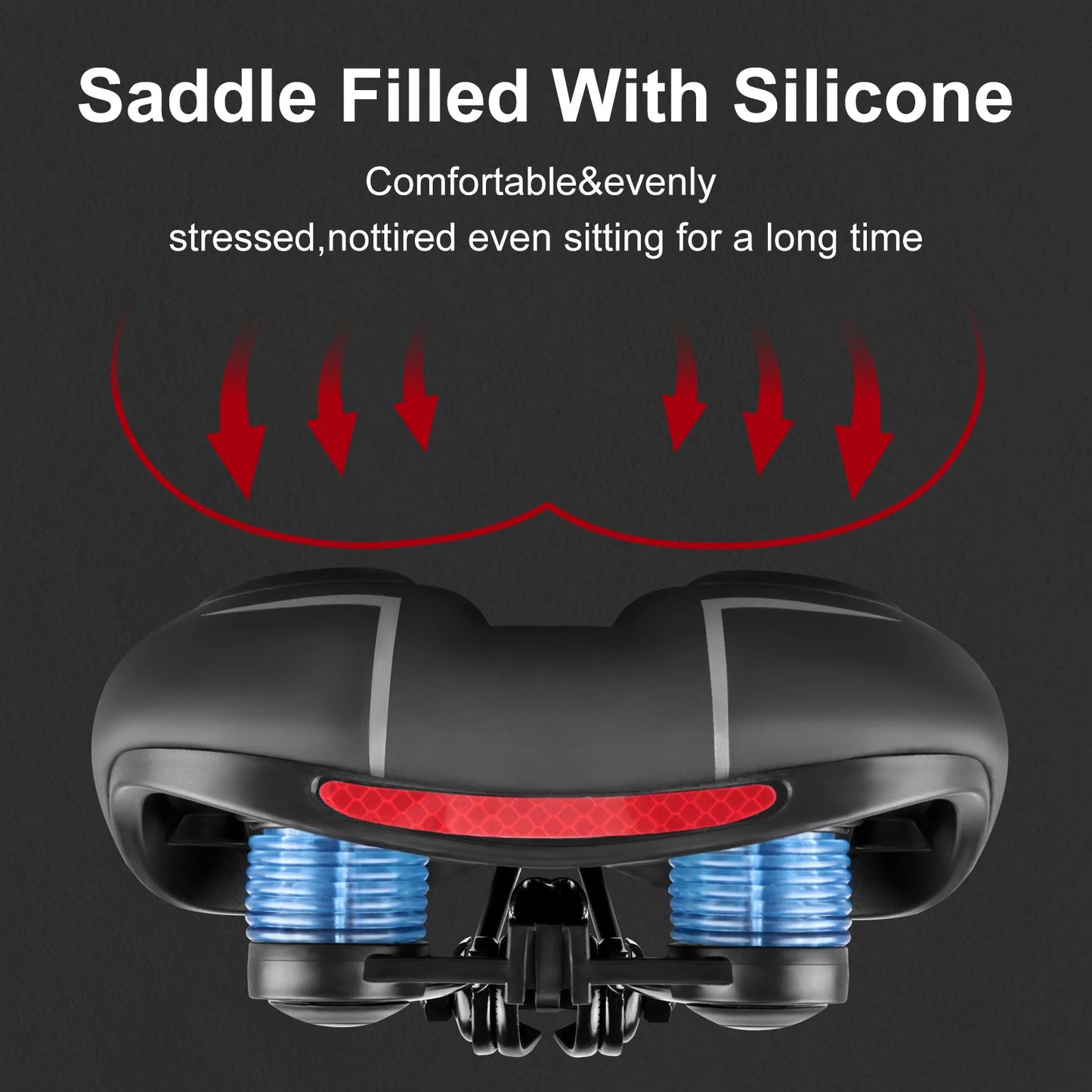 Comfort Bicycle Saddle Extra Wide MTB Road Bike Seat with Memory Foam Silicone Gel Cushion, Shock Absorbing Hollow Breathable PU Leather Bike Saddle with Suspension Balls, Rain Cover and Tools for Mountain City Cycling
