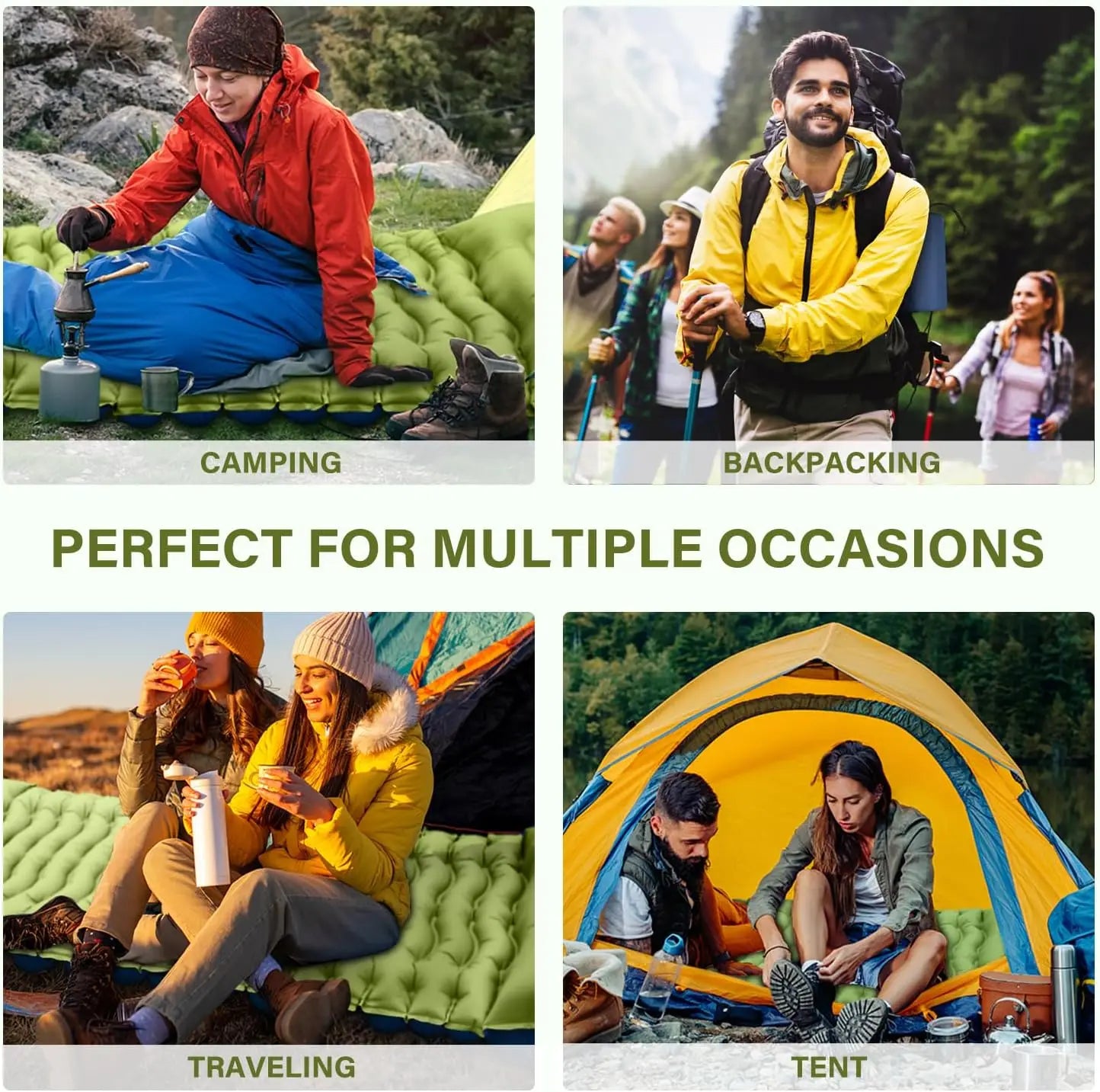 Outdoor Camping Inflatable Mattress Sleeping Pad With Pillows Ultralight Air Mat Built In Inflator Pump Hiking