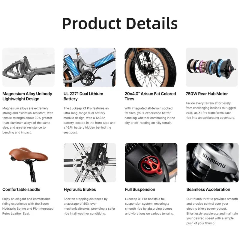 US Stock Fashion Commuter Electric Bike Foldable With APP Adult Woman Youth Cool 750w Powerful Electric Bicycle Double Battery