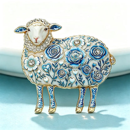 Wuli&baby Blue-and -White Porcelain Collection Animal Brooches For Women Unisex Goat Cat Butterfly Birds Party Office Brooch Pin
