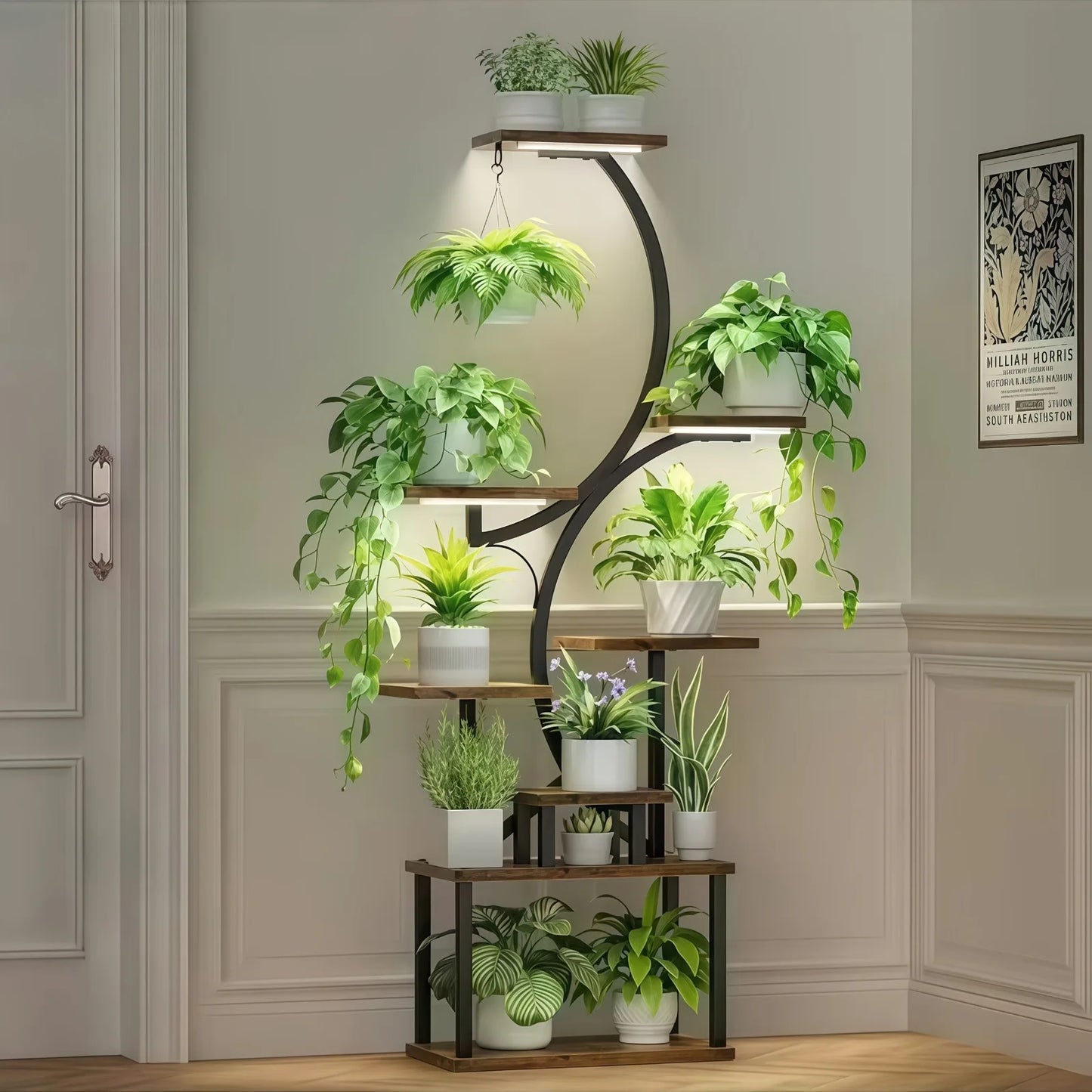 8-Tier Indoor Plant Stand with Grow Lights Multi-Functional Flower Rack for Multiple Plants 2-Tier Metal Stand Irregular Design for Patio Living Room Study Bedroom Gift for Plant Lovers