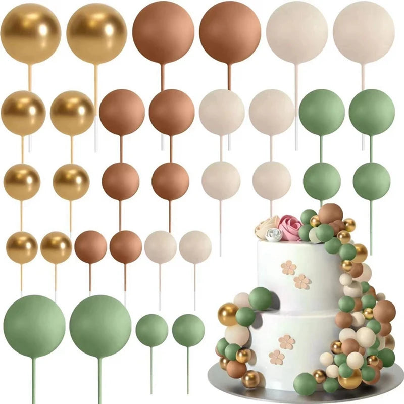32Pcs Ball Cake Toppers Mini Balloon Cake Topper Sticks Cupcake Foam Ball Kids Jungle Birthday Party Cake Decoration Baby Shower
