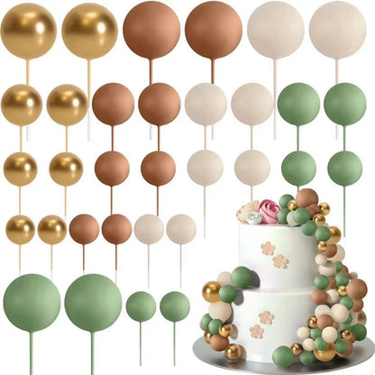 32Pcs Ball Cake Toppers Mini Balloon Cake Topper Sticks Cupcake Foam Ball Kids Jungle Birthday Party Cake Decoration Baby Shower