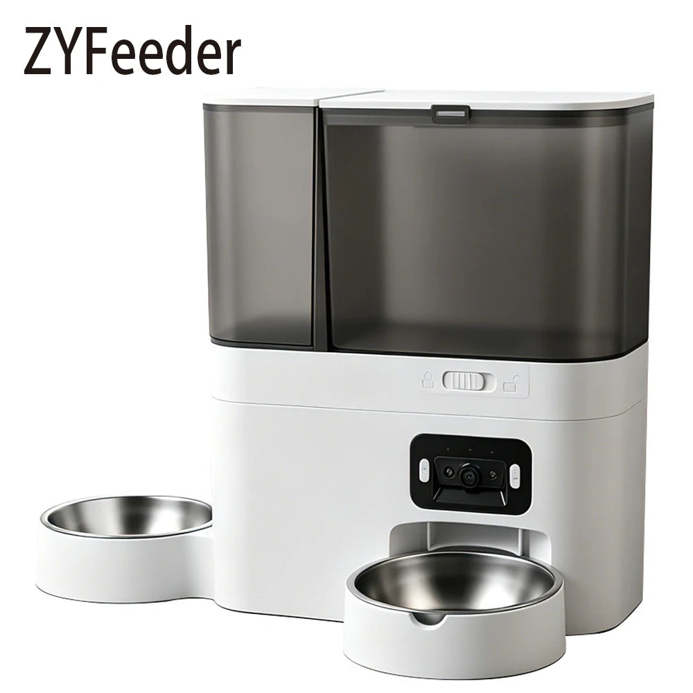 Pet Food and Water Dispenser 5L+3L Button WiFi Camera Tuya APP Automatic Smart Cat Feeder for Cats Dogs Stainless Steel Bowl
