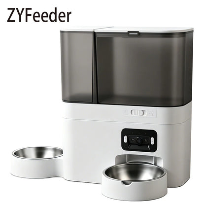 Pet Food and Water Dispenser 5L+3L Button WiFi Camera Tuya APP Automatic Smart Cat Feeder for Cats Dogs Stainless Steel Bowl