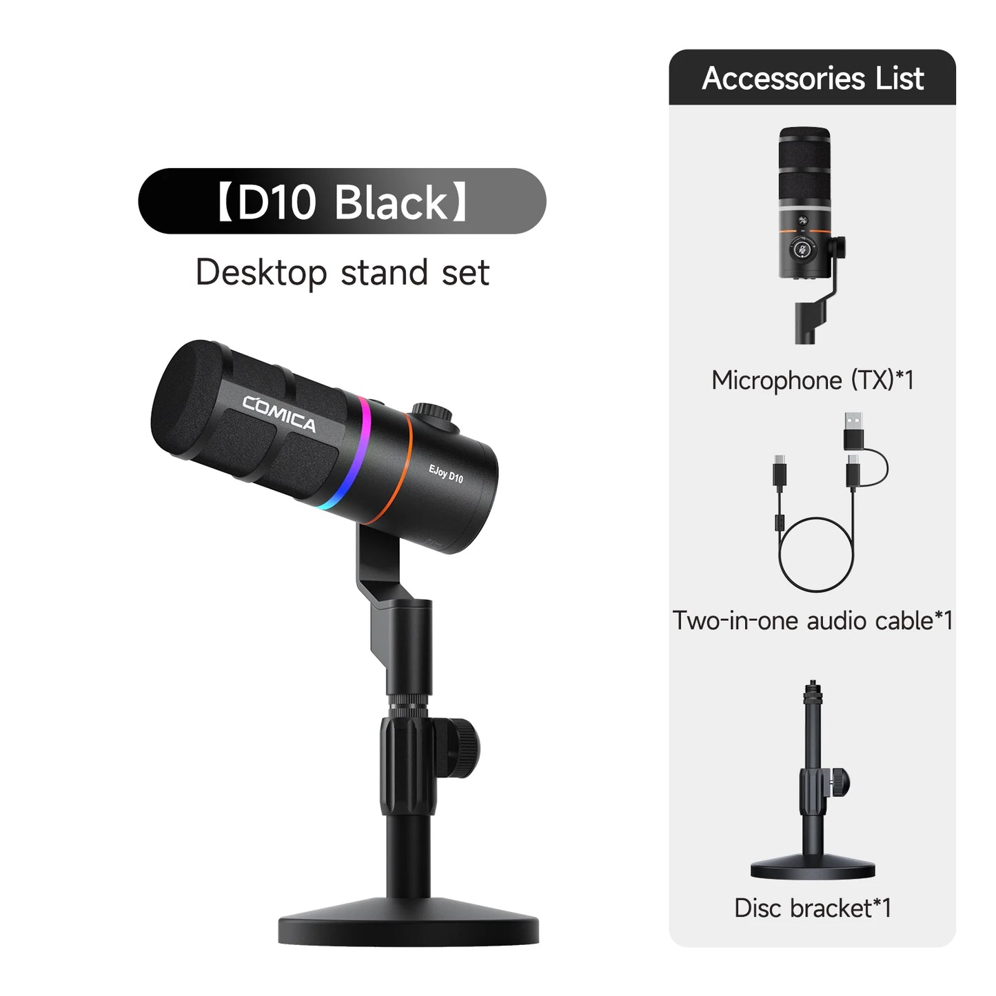 COMICA D10/D10 PRO RGB Cardioid USB/XLR Dynamic Desktop Gaming Mic Wired/Wireless Microphone for Streaming Interview Podcast