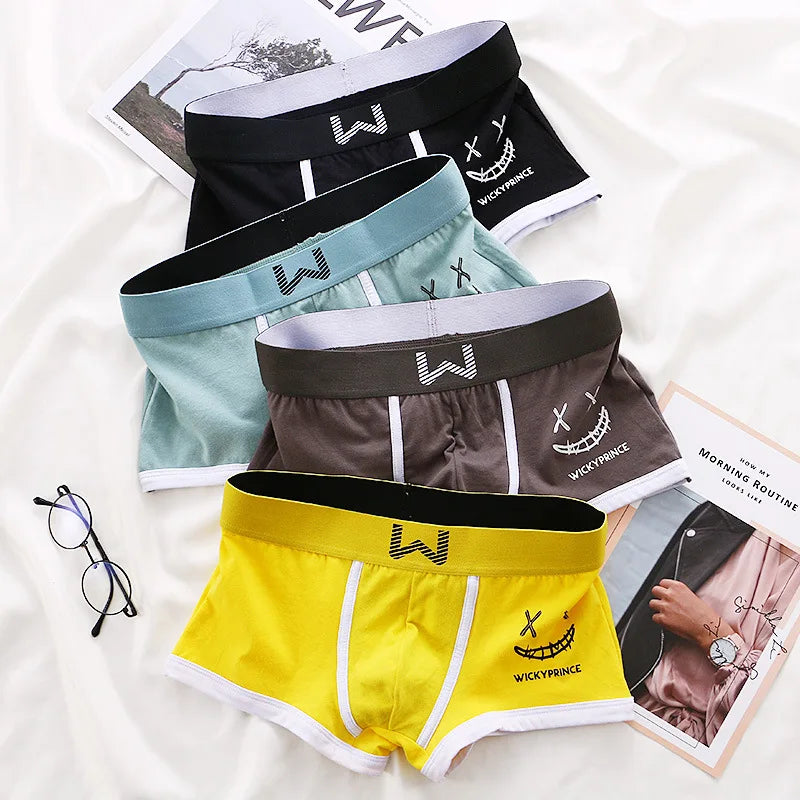 1/3/4 Pcs Mens Underwear Cotton Men Boxer Panties U-convex Man Breathable Underpants Sexy Comfort Male Boy Smiling Face Boxers
