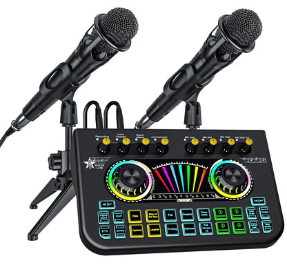 TENLAMP X3-E300 Bluetooth Sound Board Voice Changer & Podcast Microphone Bundle Kit for 4 People, Live Sound Card Audio Mixer Full Set for PC Phone Gaming Singing Karaoke Live Streaming Recording