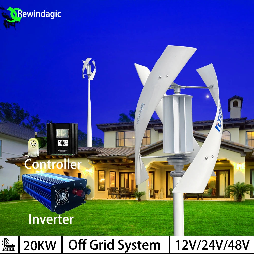 Generator 10KW Wind Turbine Vertical Axis Maglev Plant High Voltage 10000w 24V 48V With Hybrid Charge Controller For Home Use