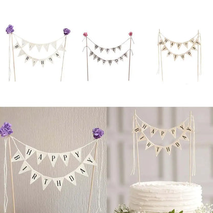 New Birthday Cake Flag Topper Baking Decoration Tools Wood Gadgets Paper Decor Happy Party Birthday Decor With Letter Pattern