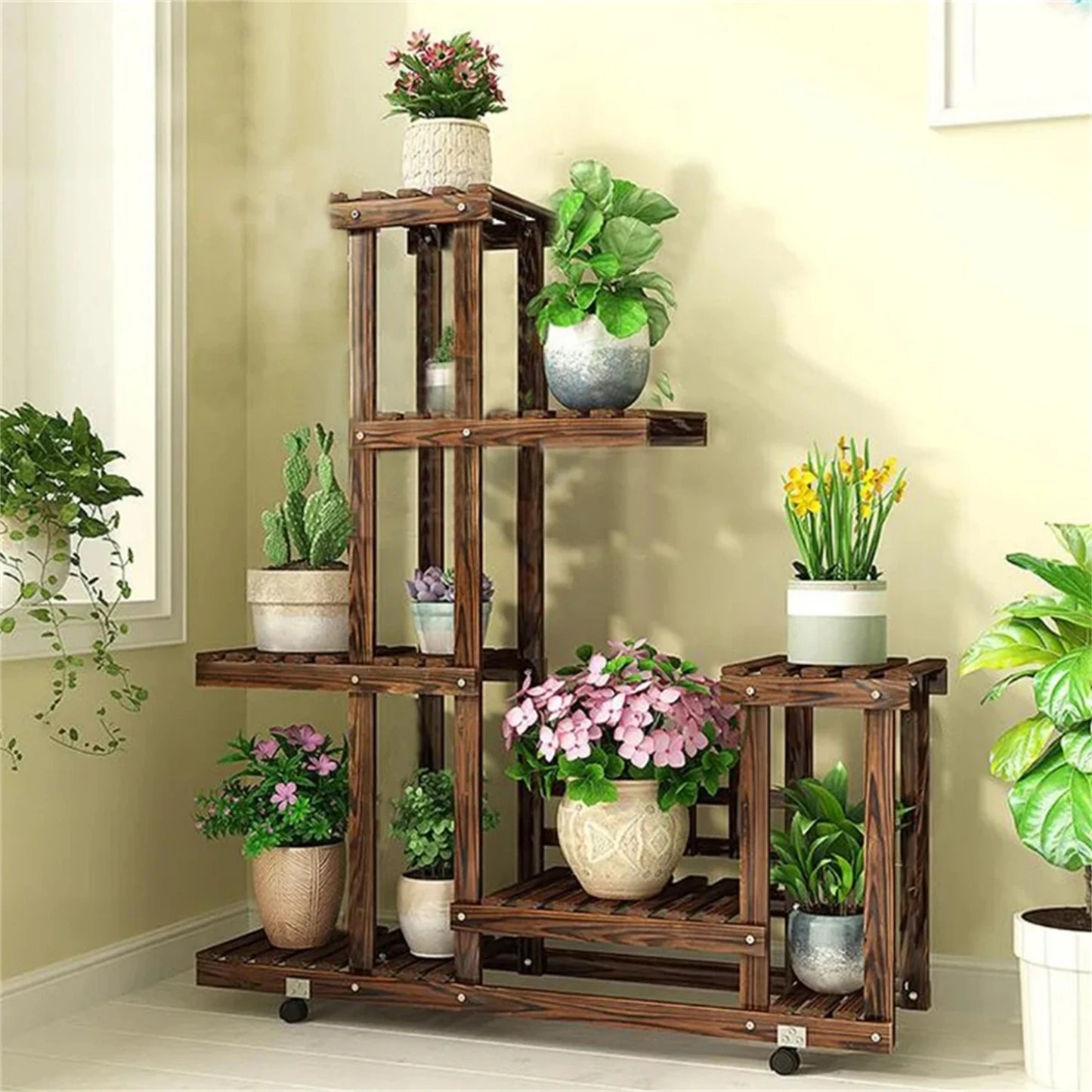 6 Tier Wood Plant Stand Plant Holder Display Rack Ladder Storage Rack Plant Shelf for Living Room Balcony Garden Patio
