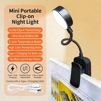 USB Rechargeable LED Clip On Desk Lamp 3 Colors Dimmable Night Light Eye Protection Portable For Bedroom Study Reading Lighting