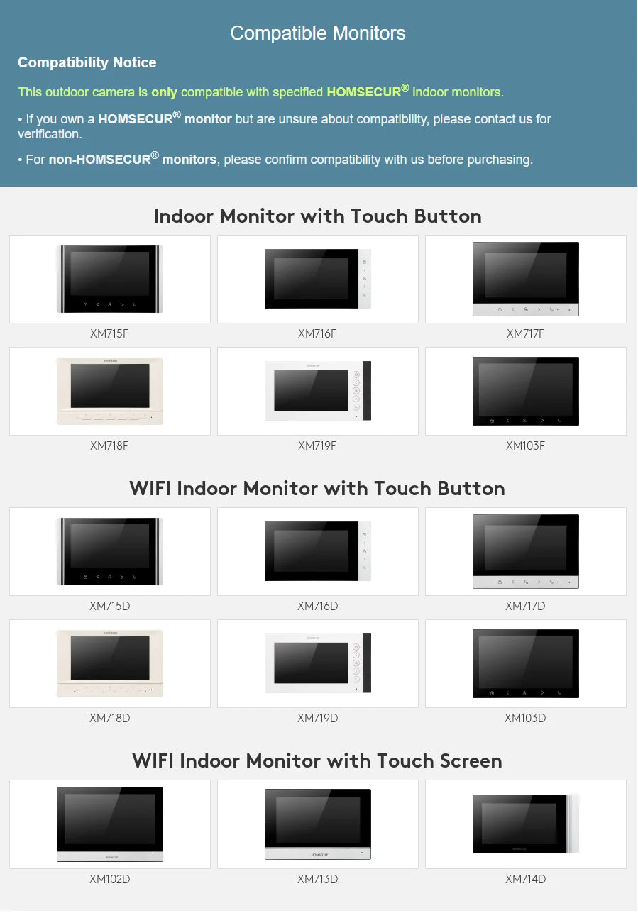 (Not Standalone) HOMSECUR M6-AHD 2MP 1080P Doorbell Camera For XSL Video Door Phone Intercom Doorbell