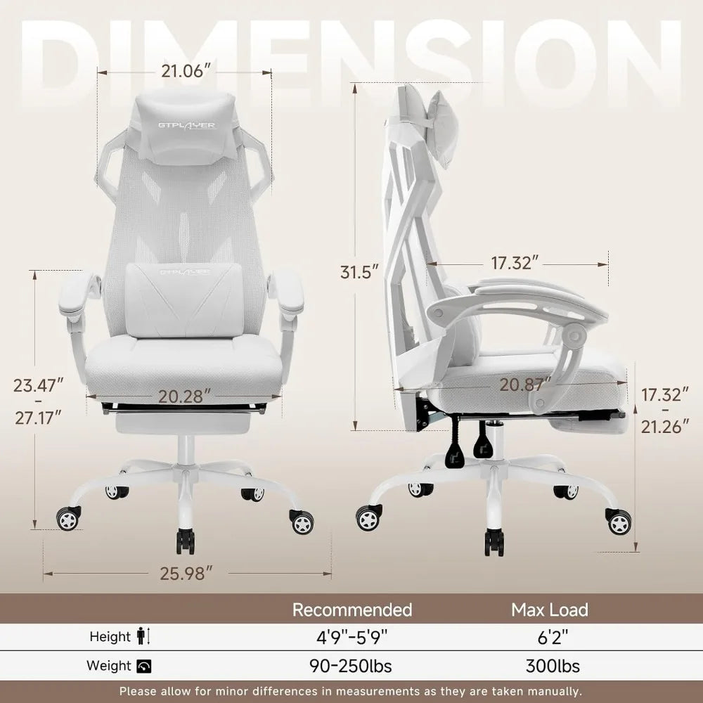 GTPLAYER Ergonomic Gaming Chair w/ Footrest, Mesh Office Chair, Reclining Desk Chair