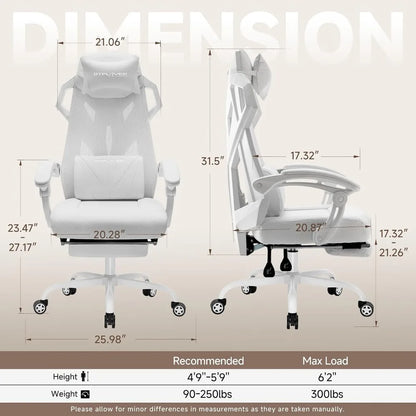 GTPLAYER Ergonomic Gaming Chair w/ Footrest, Mesh Office Chair, Reclining Desk Chair