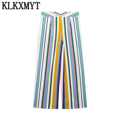 KLKXMYT Chic Stripe Pants Set Women Sleeveless Short Shirt Top Straight Trousers Suits 2026 Summer Woman Outfits ﻿