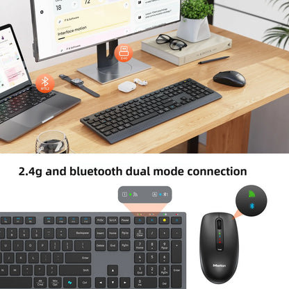 Bluetooth 2.4G Dual-Mode Wireless Full-Size Keyboard And Mouse Combo Rechargeable Fast-Charge Office Keyboard Set For PC Windows