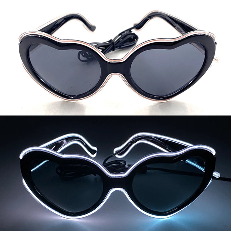 Light Up LED Glasses 5 Colors Heart Shape Glow Glasses Glow in The Dark Party Supplies Neon Party Favors for Kids Adults