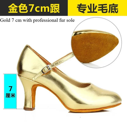 Women Patent Leather Shiny Closed Toe Salsa Shoes Black Gold Silver Red Ballroom Tango Latin Dance Shoes for Woman 5cm/7cm Heels