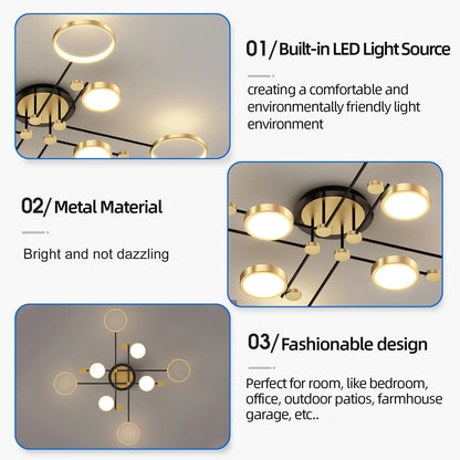 Interior Led Ceiling Lights Golden Smart Remote Control Dimming Ceiling Chandelier Home Lighting Fixture Bedroom Kitchen Lamp