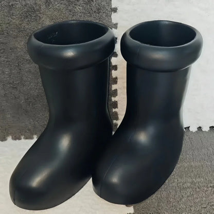Astro Boy Style Japanese Simple Mid-Calf Rain Boots for Men, Fashionable Waterproof Outdoor Boots, Lightweight and Durable Rubber Shoes