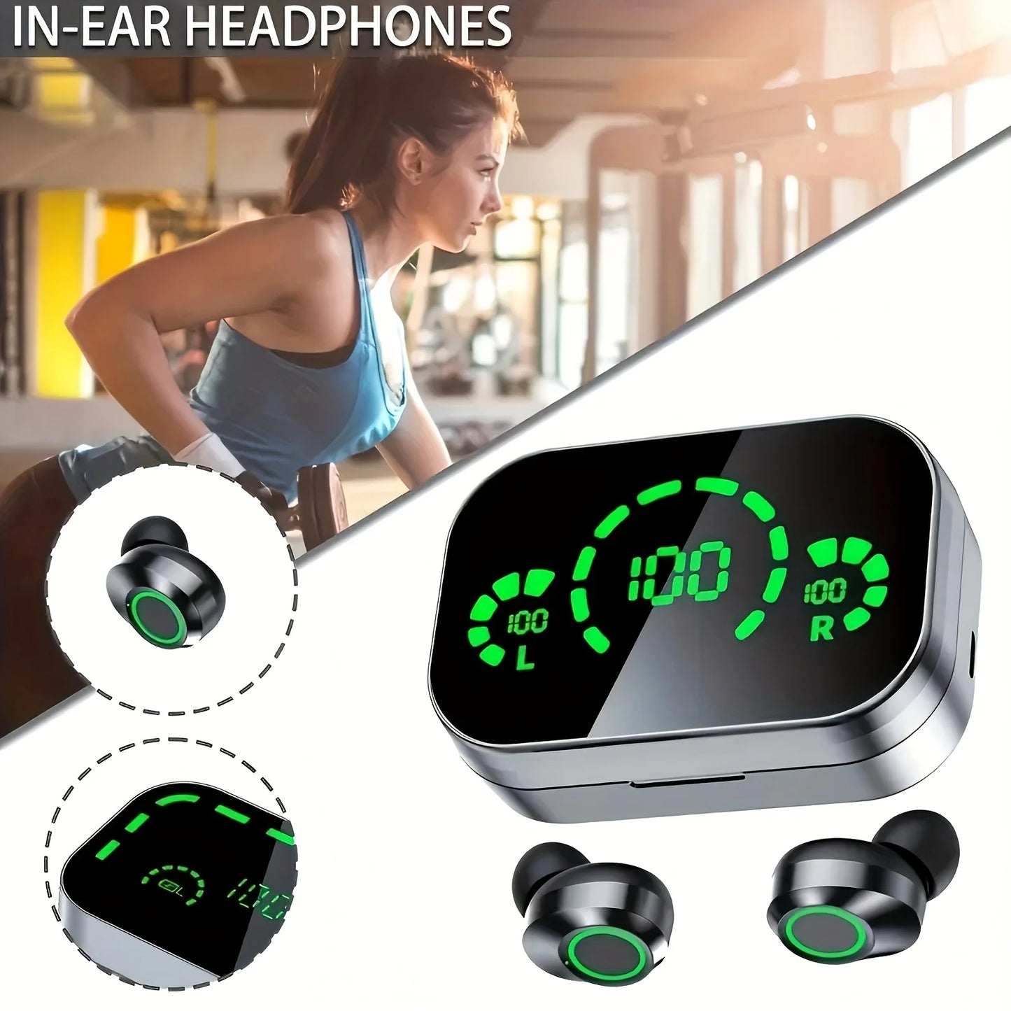 Original YD03 TWS Earphone Flashlight Wireless Headset 9D Noise Reduction 5.2 Bluetooth Headphone LED Display Touch Control Gift