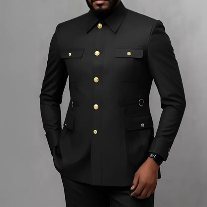 Men's 2-Piece Formal Suit, Utility Style, Golden Buttons, Suit + Trousers Combination, Fashionable Business Use