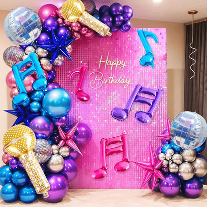 10pcs Purple Kpop Balloon Birthday Party Note Microphone Aluminum Balloons Disco Music Party Supplies Gift Favor Suppies