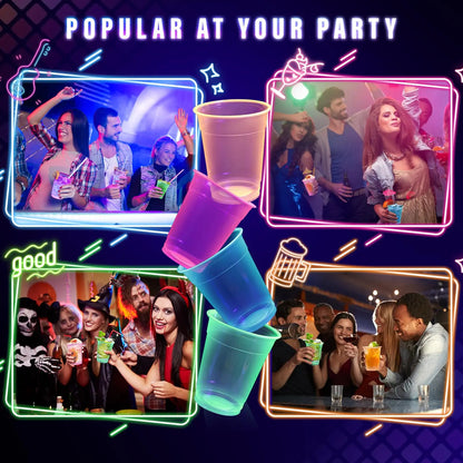 40pcs Neon Party Glass 12 OZ Disposable Glow Cups UV Black Light Reactive Neon Party Decoration Fluorescent Plastic Cup Supplies