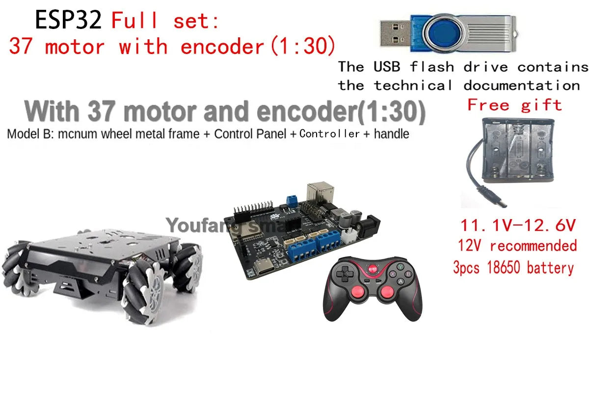 25Kg Load RC Tank V3 Mecanum Wheel Robot Car For Arduino Robot DIY Kit with Encoder Motor and Ps2 Handle Programmable Robot Kit