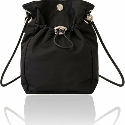 Unisex Lightweight Waterproof Nylon Drawstring Crossbody Bag Mini Dual Closure Adjustable Phone Shoulder Purse Travel Sling Bag