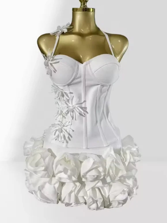 VC Chic Halter Sleeveless Style Corset Mini Dress with Unique Embellishments for a Special Night Out Evening Gown